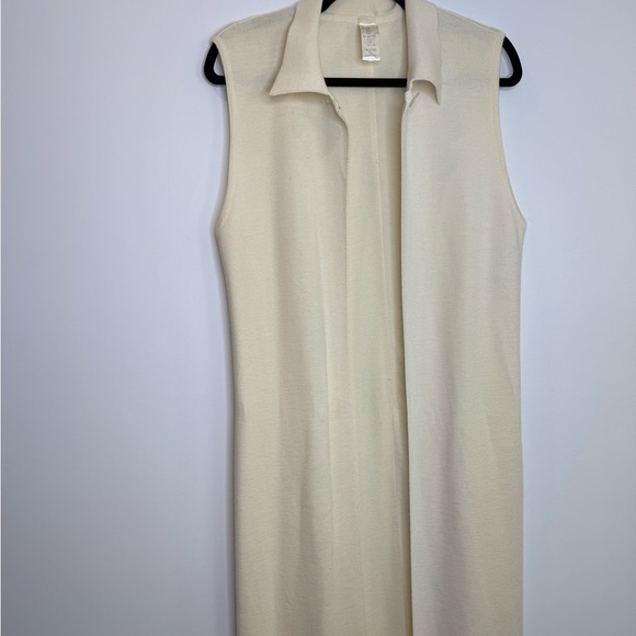 Vintage Rodier off white wool blend minimalist long slits sleeveless cardigan - Picture 11 of 12